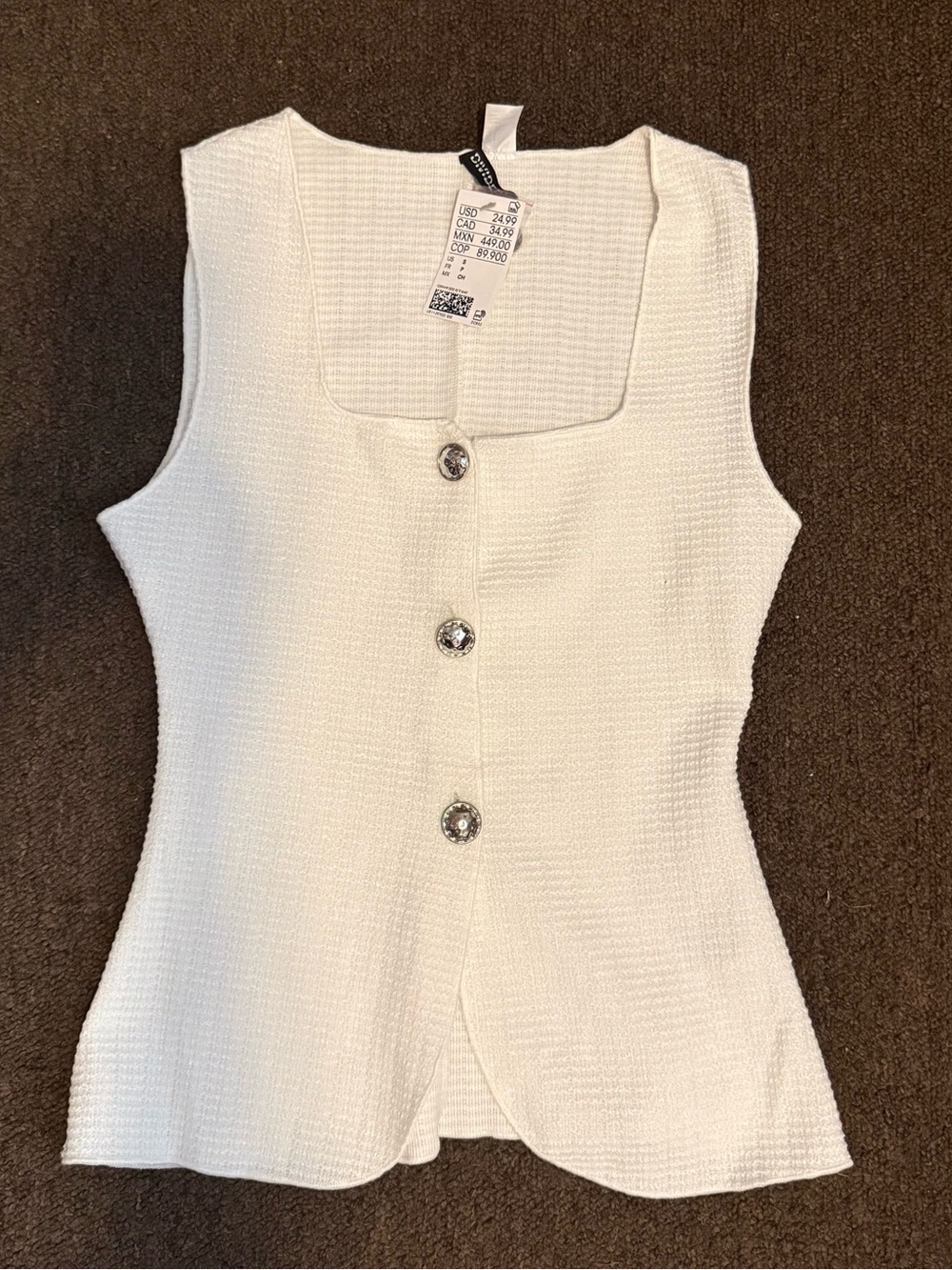 H&M White Sleeveless Knit Button-Front Tank